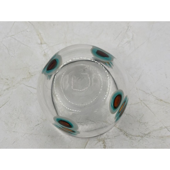 Hand Blown Art Glass Tumbler‎ Amber & Turquoise Oval Cane Design Artist Signe 04 - Picture 16 of 16
